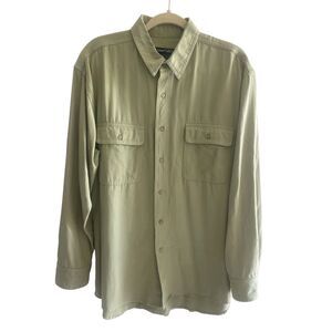 Winter Silks Sage Green Long Sleeve Button Up Collared Shirt Men’s Large Layer